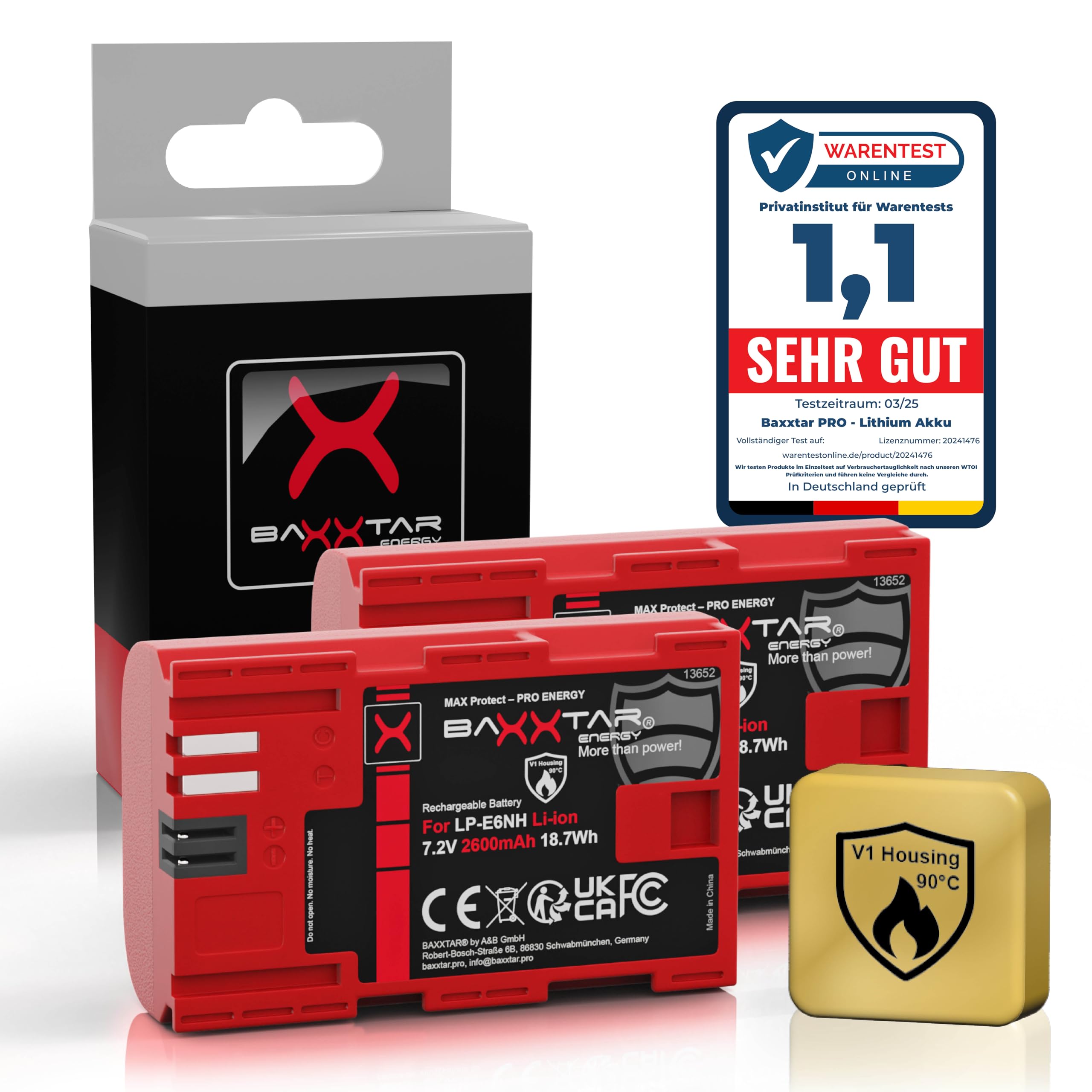Baxxtar MaxProtect 2X Akumulator do Canon LP-E6NH LP-E6N LP-E6, 2600mAh