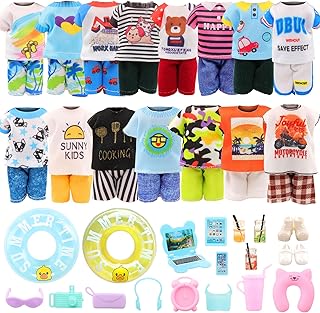 Miunana 10 PCS Boy Doll Top and Pants for Chelsea 5.3 Inch Boy Doll Clothes and Accessories with 16 PCS Dollhouse Furniture for 4-6 Inch Doll Travel Outfits 26 PCS Include 2 Pairs Chelsea Doll Shoes