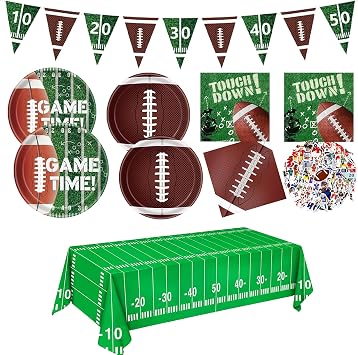 171 Pcs Football Party Decorations, Including Paper Plates, Napkins, Tablecloth, Stickers, Banners for Football Birthday Game Day School Event Party Decorations