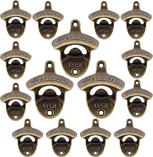 Miniatura 28 de Abridor de botellas Cheers montado en la pared de acero inoxidable para cerveza, montaje en poste dorado antiguo (paquete de 2) Cobre Antiguo,Plata