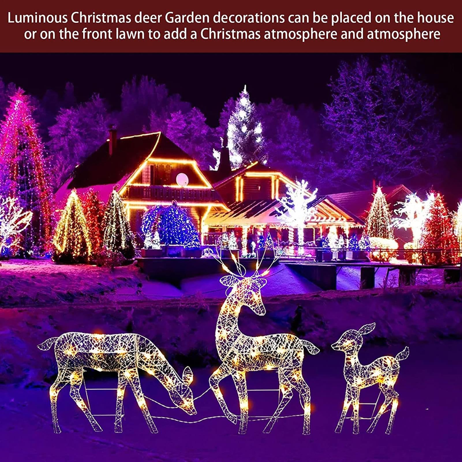 Beleuchtetes Weihnachtsrentier, LED Rentier Hirsch Figur, Wasserfeste, Leuchtende Dekoration Für Den Garten,Stehende Rehkitz Dekoration Weihnachtshof Für Hof, Rasengarten