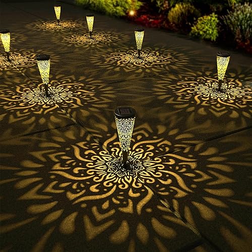 Miniatura 7 de Paquete de 6 luces solares decorativas para jardín al aire libre, luces solares de jardín con luz cálida, impermeables, luces solares para camino,