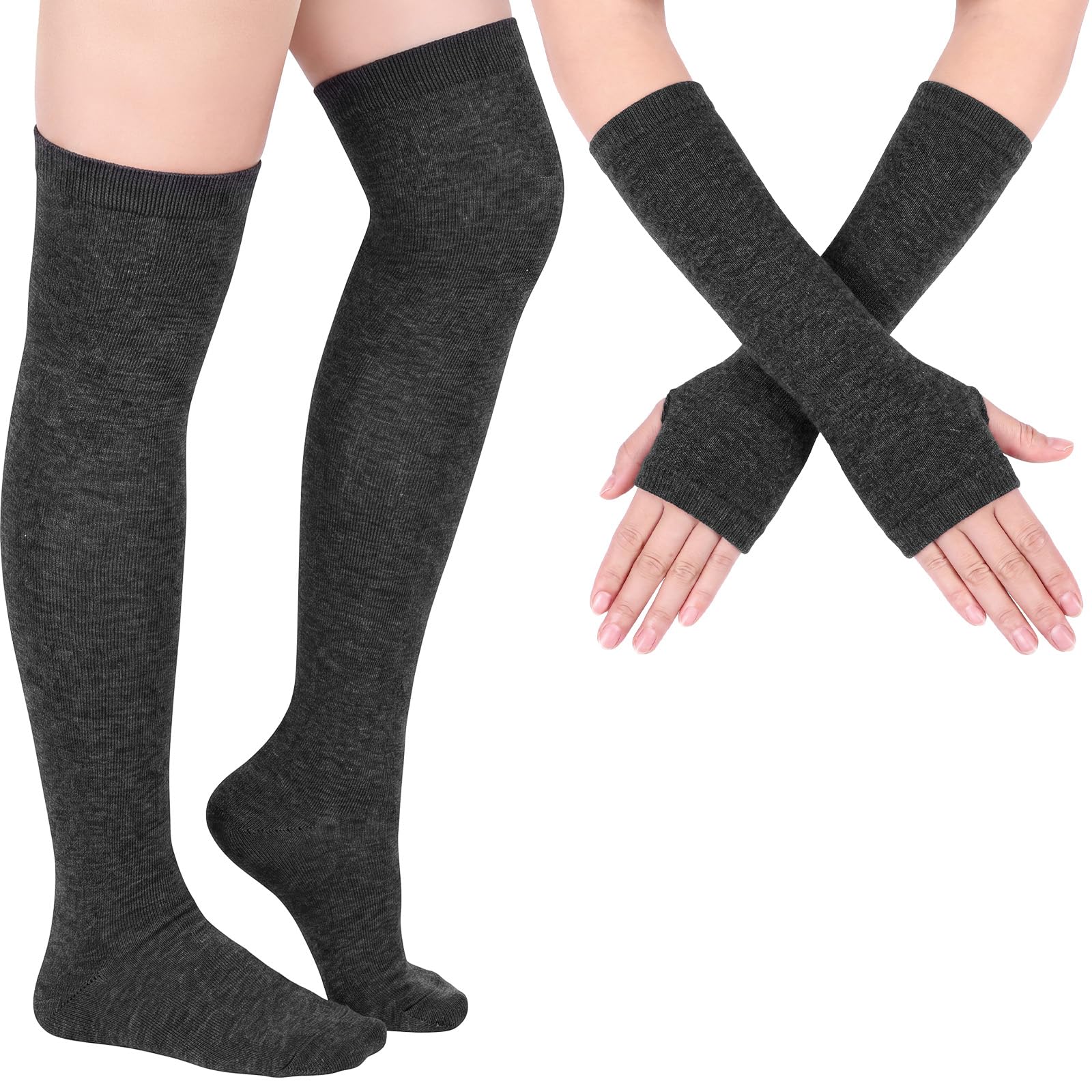 Geyoga Striped Arm Leg Warmers Set Fingerless Gloves