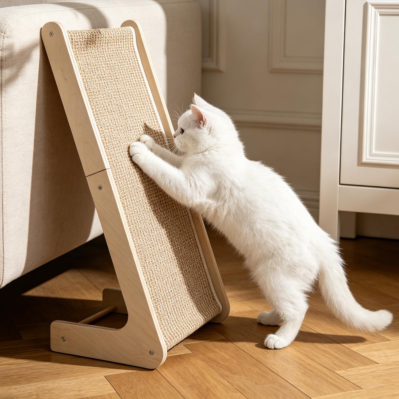 Griffoir pour Chat, Griffoir Incliné en Bois Naturel avec Revêtement Sisal, Griffoir Chat Anti Griffe Canapé, Grattoir Stable pour Chats d’Intérieur, Protège Meubles et Favorise l’Activité Physique