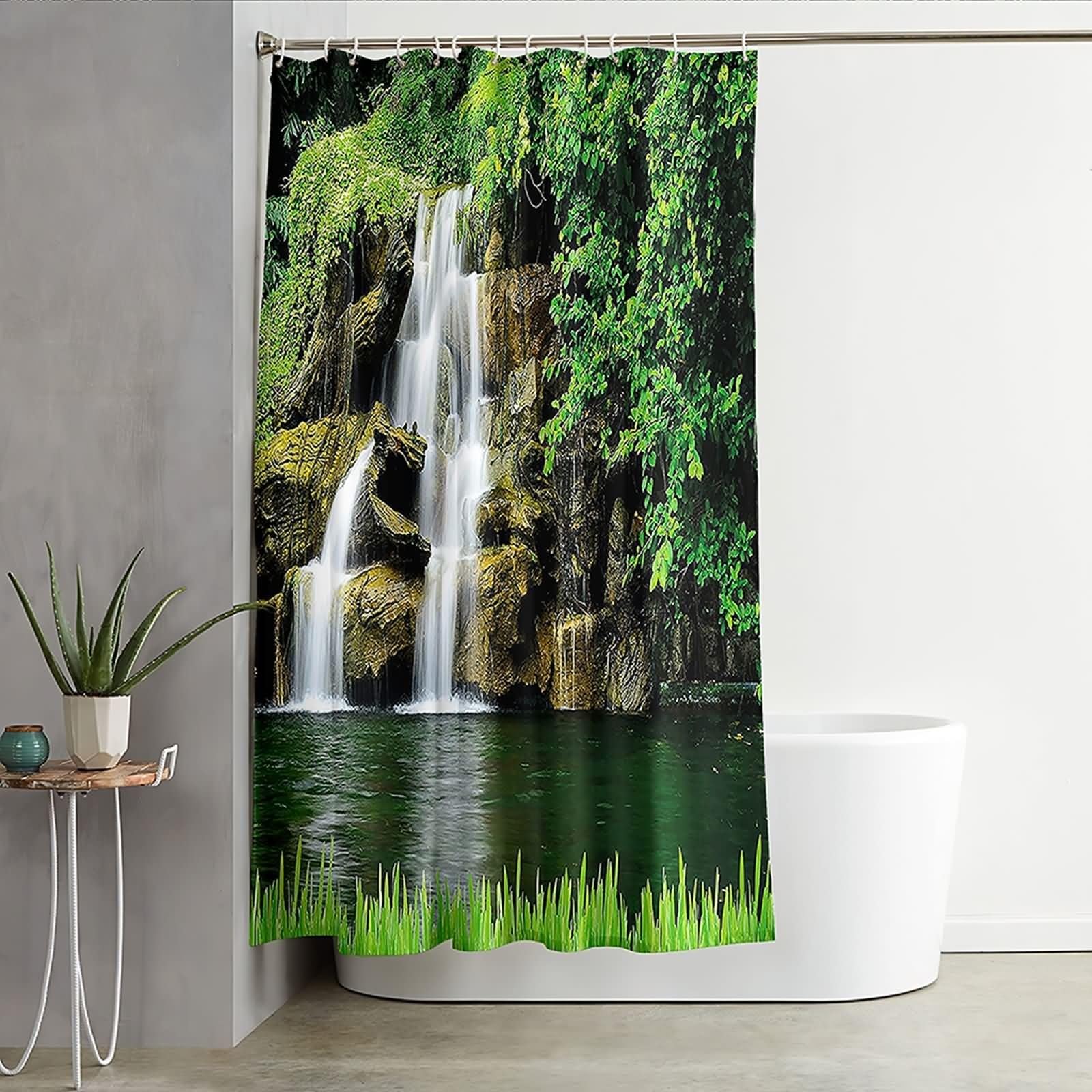 Duschvorhang 180X200, Textil Duschvorhang Grün Wasserfall Fluss Duschvorhang für Damen