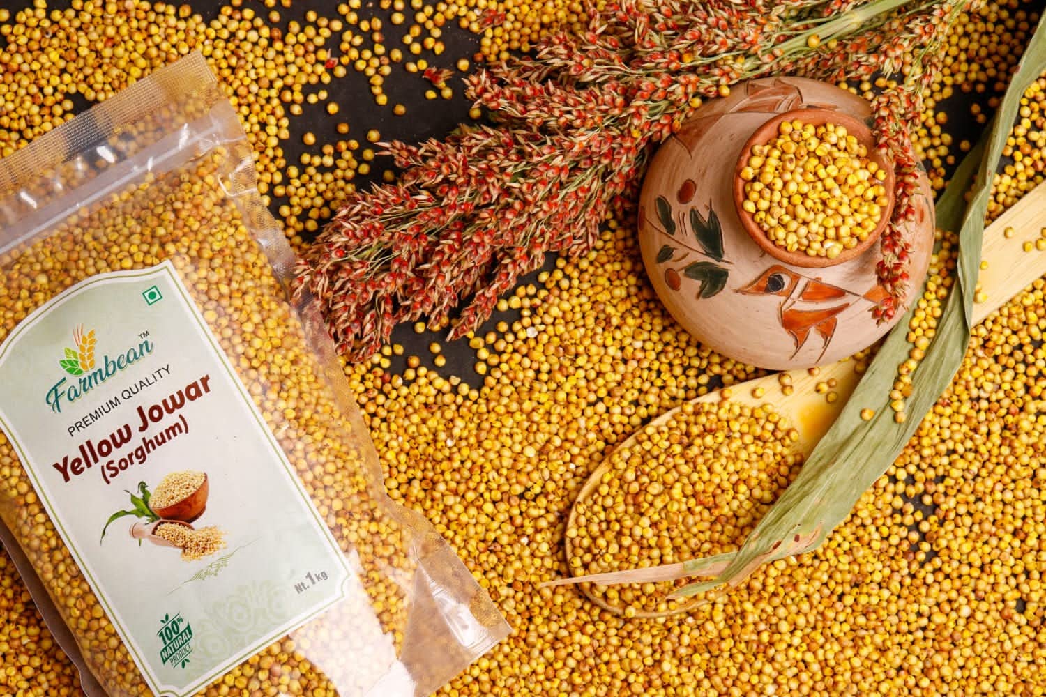 Farmbean Whole Yellow Jowar Grains 2 KG/Sorghum/Jonna For Weight Loss Native Low GI Millet Rice | High Protein & 100% More Fibre than Rice - 2000g - Image 3 thumbnail