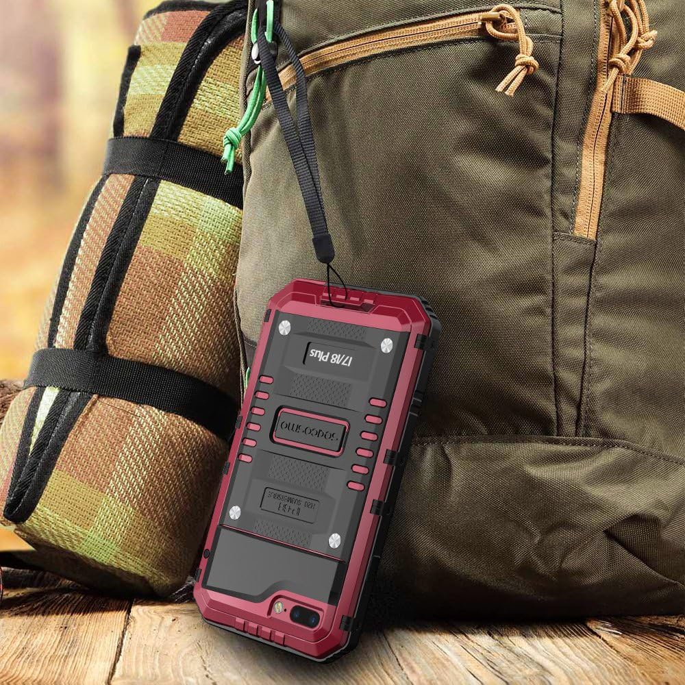 iPhone 7 Plus Waterproof Case, Seacosmo Full Body Protective Shell with Built-in Screen Protector Military Grade Rugged Heavy Duty Case Cover for iPhone 8 Plus/iPhone 7 Plus, Red