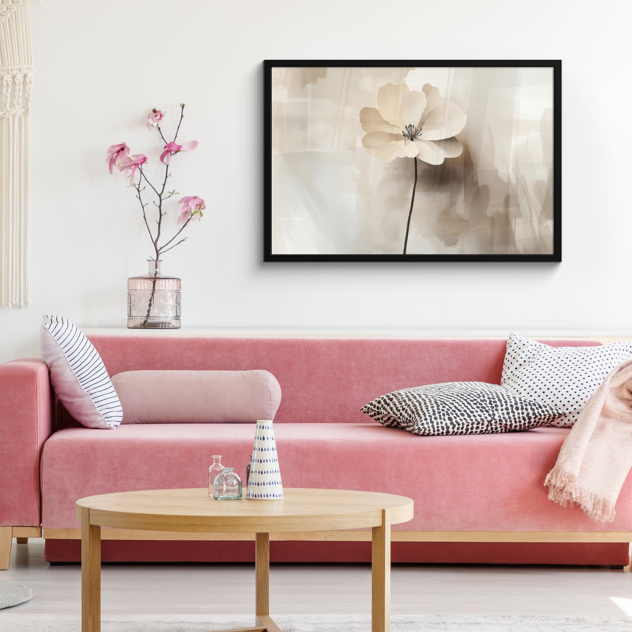 MuchoWow© Cuadros Con Marco 90x60 cm Decoracion Quadro Grande Bedroom Decorativa Listos Colgar Paredes Infantil Comedor Salon Modernos Flor - Beige - Pintura - Sombra