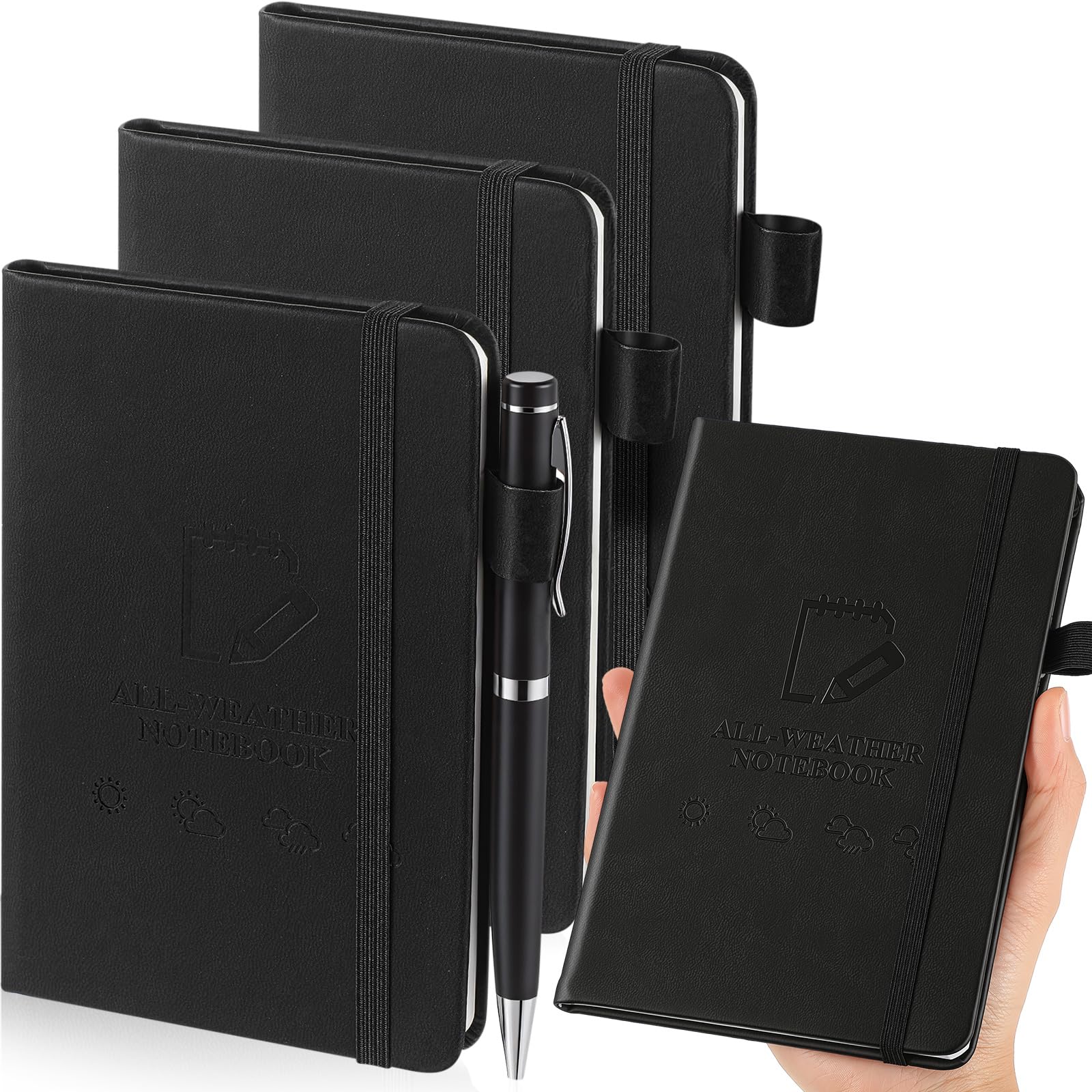 3 Packs A5 Waterproof Notebook, Stone Paper Notepad, Black