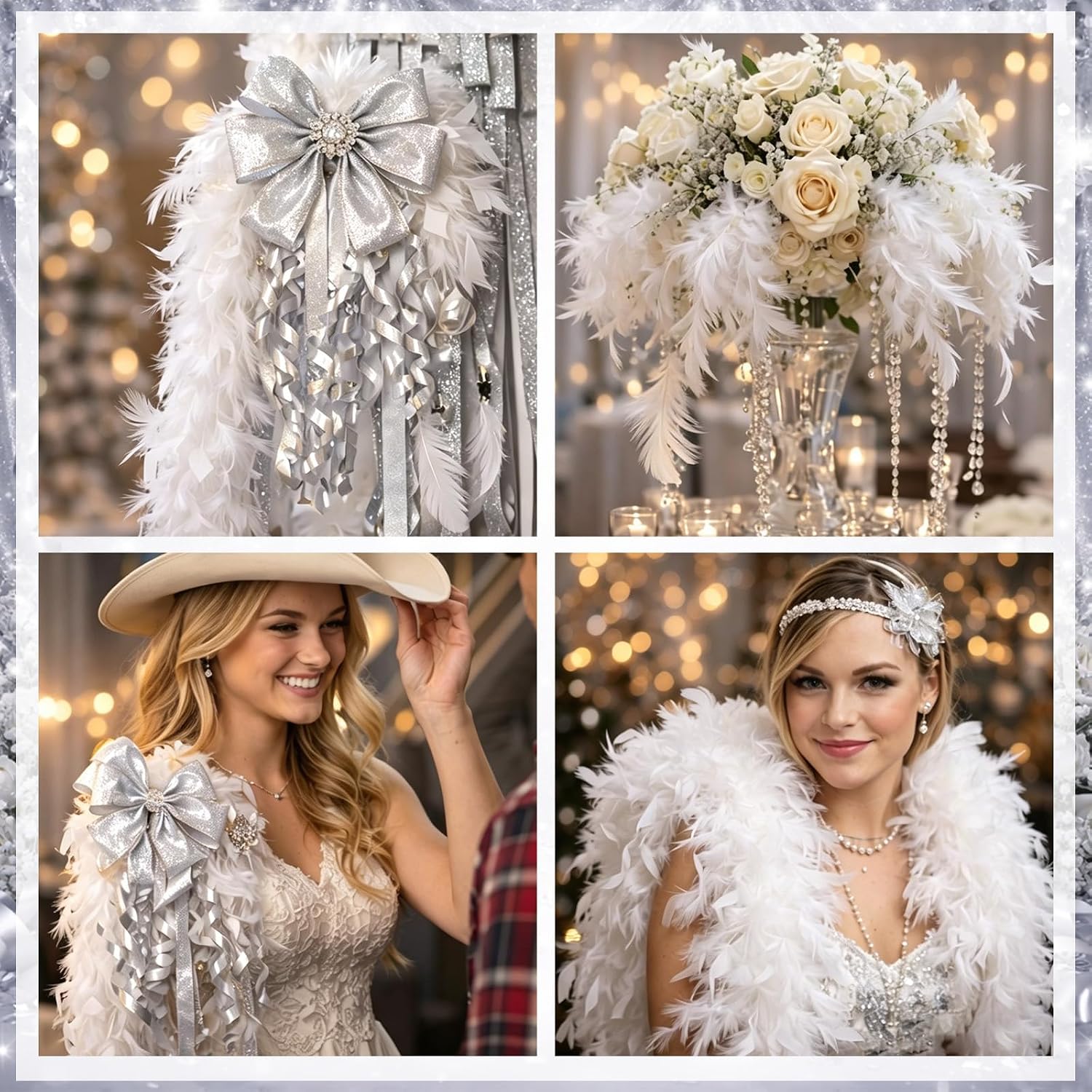 Suncalla 2 Pcs White Feather Boas 2 Yards 80g Homecoming Mum Boas for DIY Craft Artificial Fluffy Feather Scarf for Homecoming Mum Supplies Women Costume Dance Party Wedding Concert
