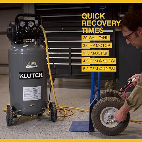 Miniatura 3 de Klutch Compresor de aire de 20 galones, 2 HP, 120 voltios, 175 PSI