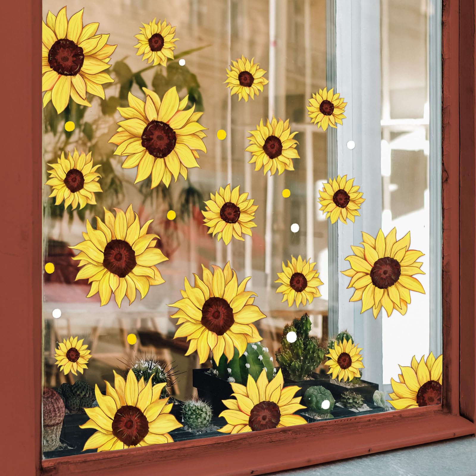 JarThenaAMCS Floral Window Clings Sunflower Window Decals Reusable Anti-Collision Summer PVC Stickers for Home Glass Mirror Decoration, 11.5 x 8.3 Inch, 9 Sheet