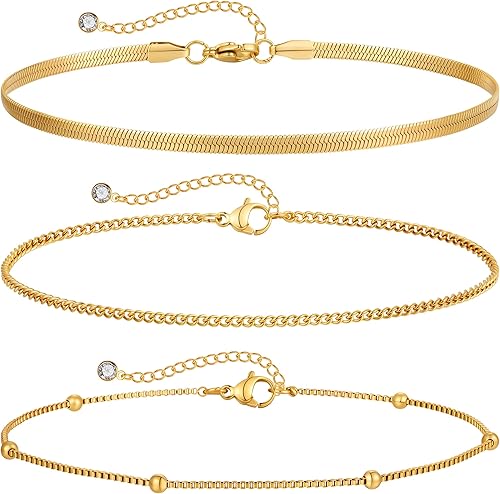 JIKASI Gold Anklets for Women 14k Gold Plated Women's Anklets Waterproof Cuban L