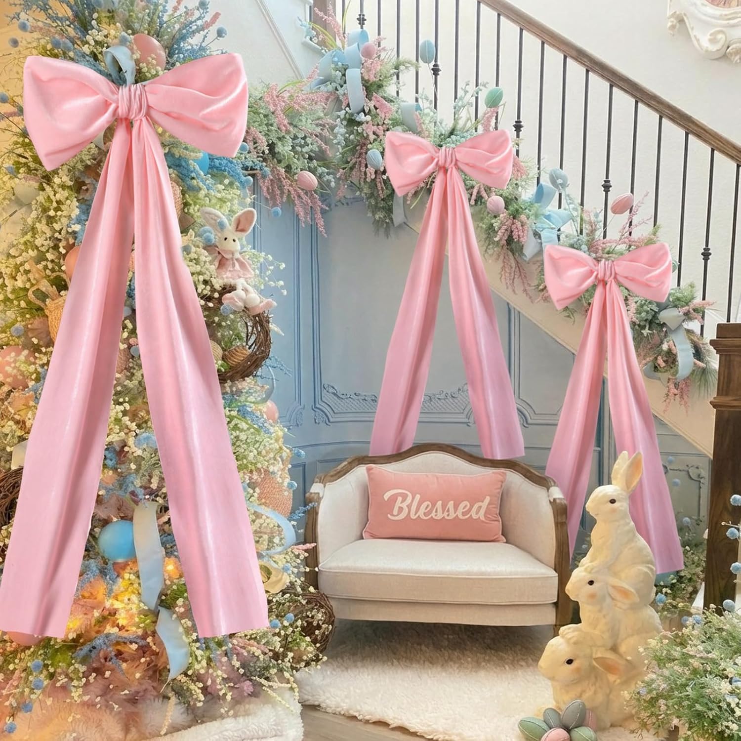 Suncalla 6 Pcs Pink Velvet Chair Sashes 157'' Long Wedding DIY Chair Decoration DIY Pink Bows Sashes with 12 Pins for Dining Wedding Reception Restaurant Festival Banquet Decoration