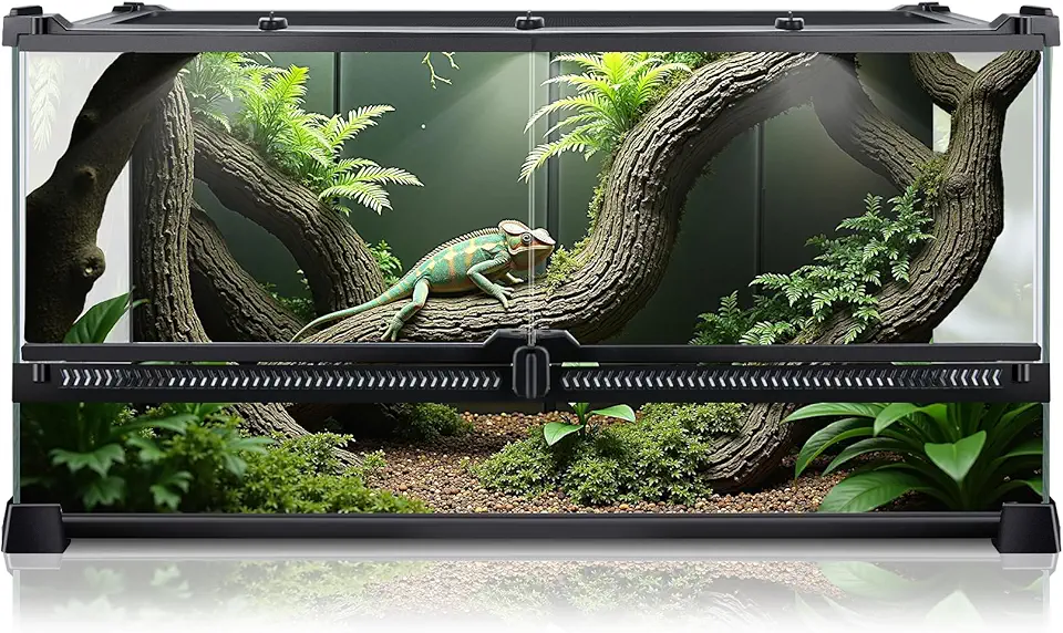 Terrário de répteis 50,8 x 30,5 x 25,4 cm, compartimento de tanque de vidro completo para pequenos répteis, lagartixas, sapos, lagartos, cobras, aranhas, tartarugas, habitat de terrário da floresta
