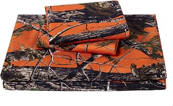 Chezmoi Collection Salem 4-Piece Cabin Lodge Forest Woods Sheet Set - Nature Camo Tree Leaves Printed Soft Microfiber Sheets - King, Orange