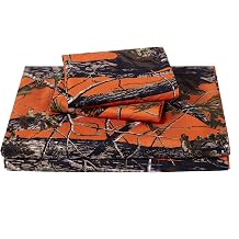 Chezmoi Collection Salem 4-Piece Cabin Lodge Forest Woods Sheet Set - Nature Camo Tree Leaves Printed Soft Microfiber Sheets - Queen, Orange
