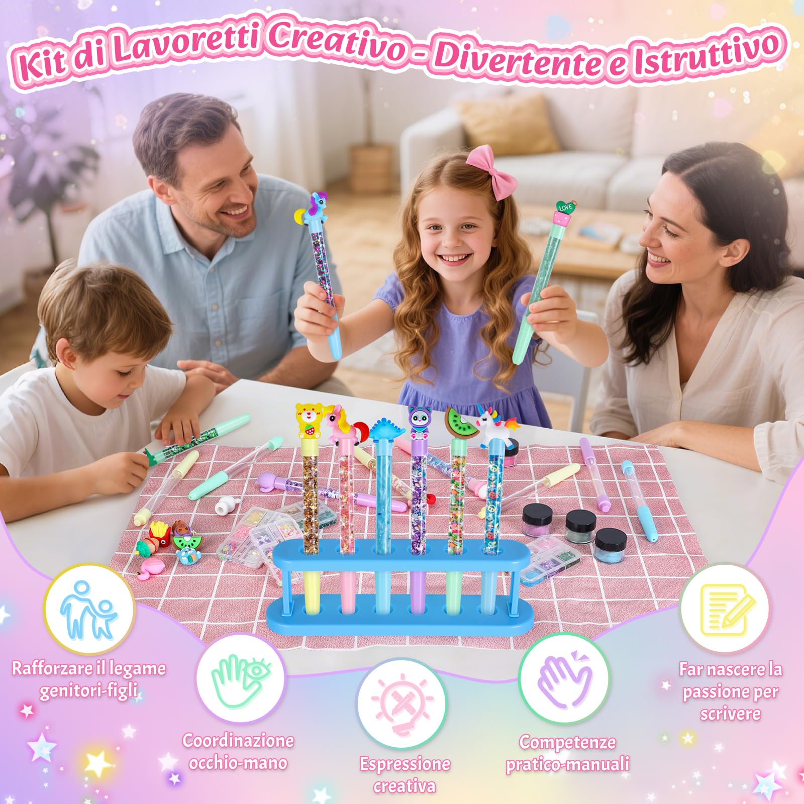 Kazzley Laboratorio delle Penne 73+ Pezzi, Fabbrica delle Penne crea 20 Penne Glitter, Lavoretti Creativi per Bambini 5-12 Anni, idee Regalo per Bambina 6 7 8 9 10 Anni per Feste di Compleanno