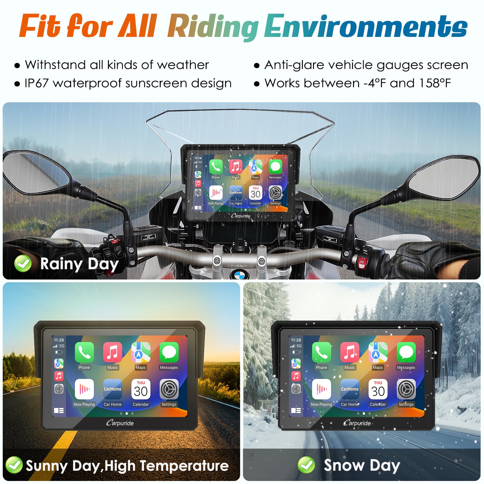 Carpuride w502B motocykl Carplay ekran do motocykla BMW R1200GS R1250GS S1000XR, wodoodporny ekran dotykowy, przenośna nawigacja GPS Carplay/Android do motocykla, podwójny Bluetooth