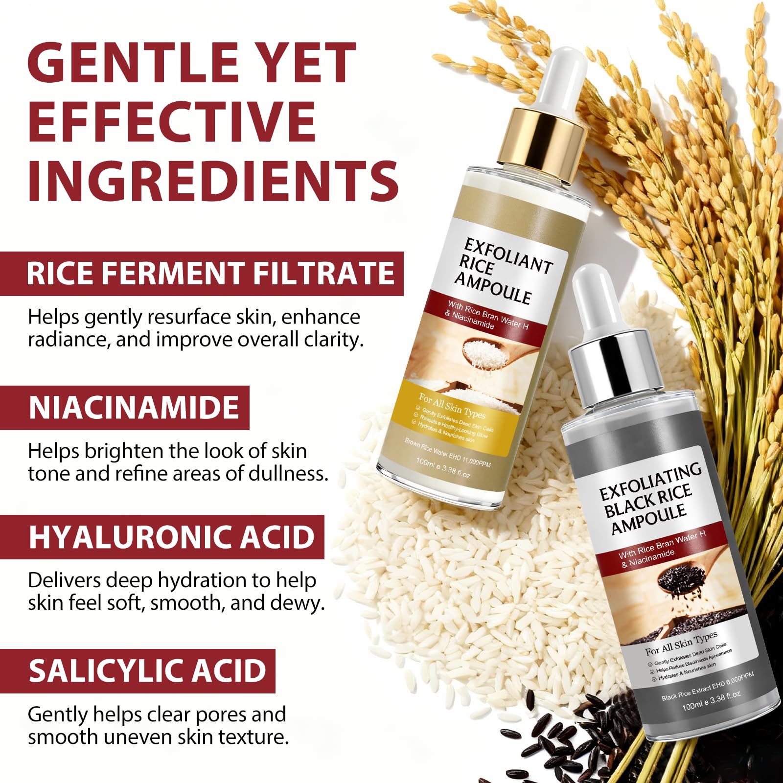 Peel Shot Glow Rice Ampoule Duo, Coreano Esfoliante al riso, Prodotti esfolianti di riso nero delicato che aiutano a rimuovere le teste nere e la pelle morta, la cura dei pori