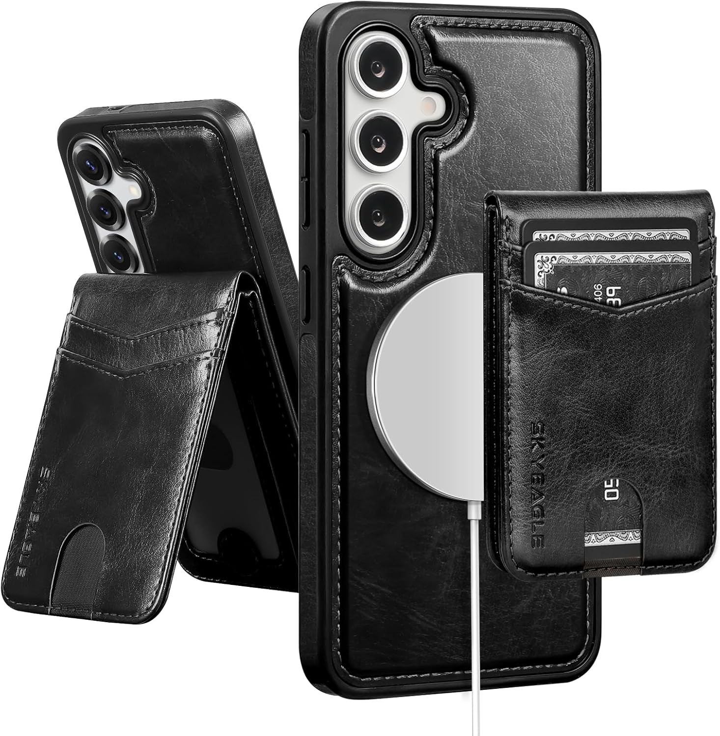 SkyEagle Compatible with Magsafe 2 in 1 Detachable Galaxy A16 5G Wallet Case with Card Holder,Women Men Magnetic PU Leather RFID Blocking Flip Folio Kickstand Credit Slots,Black