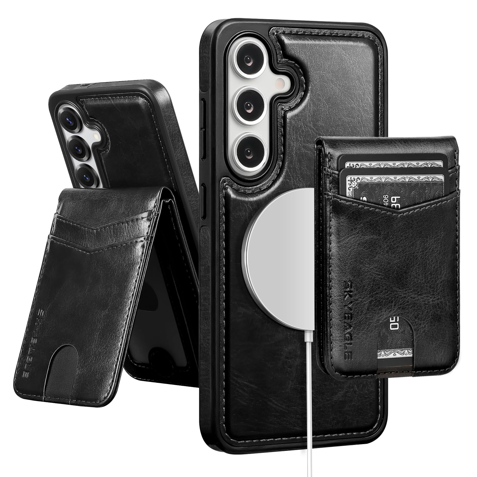 SkyEagle Compatible with Magsafe 2 in 1 Detachable Samsung Galaxy S25 Plus Wallet Case with Card Holder,Women Men Magnetic PU Leather RFID Blocking
