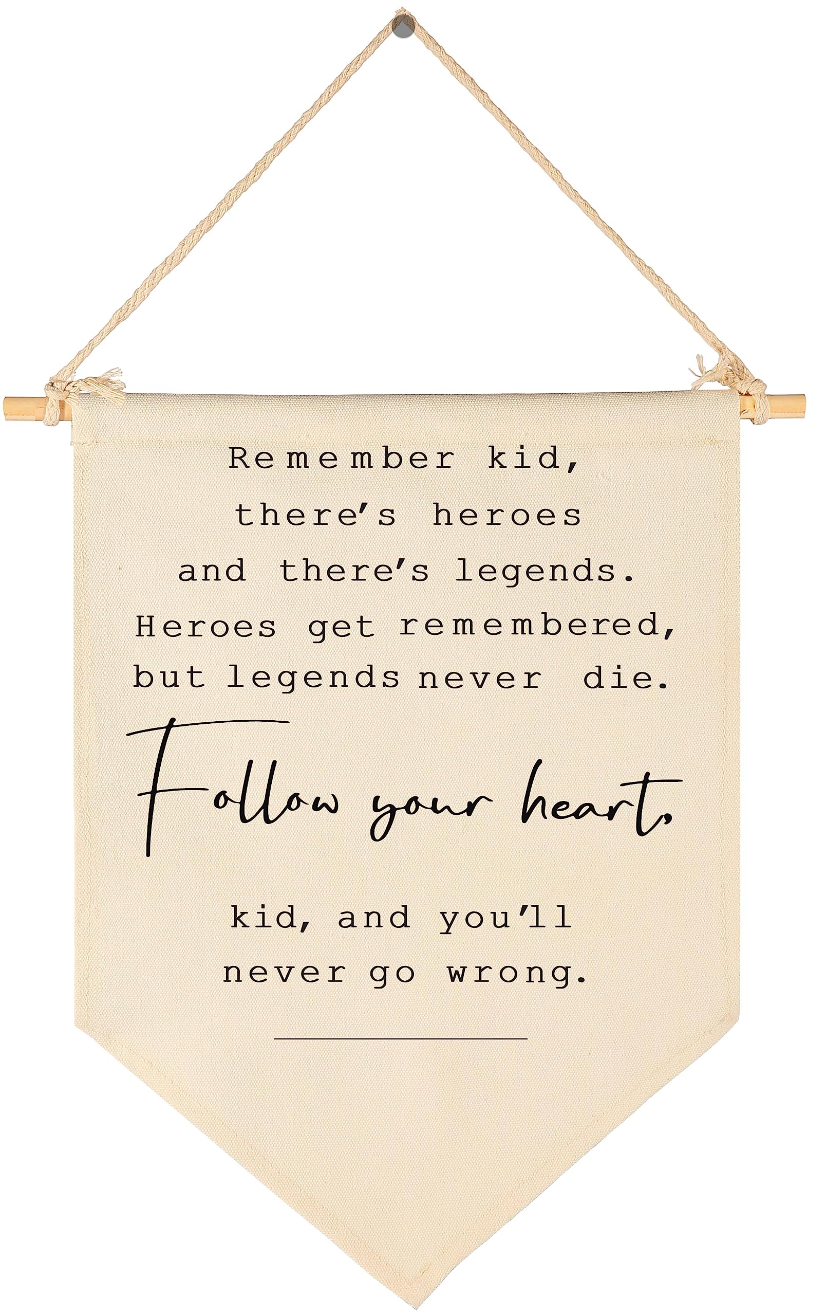 Remember Kid,There's Heros-Flag Sign Art Gift for Baby Newborn Boys Kids-Banner Pennant Wall Decoration Present for Nursery Bedroom Playroom -Baby Present Shower-New Home Birthday Christmas Gift