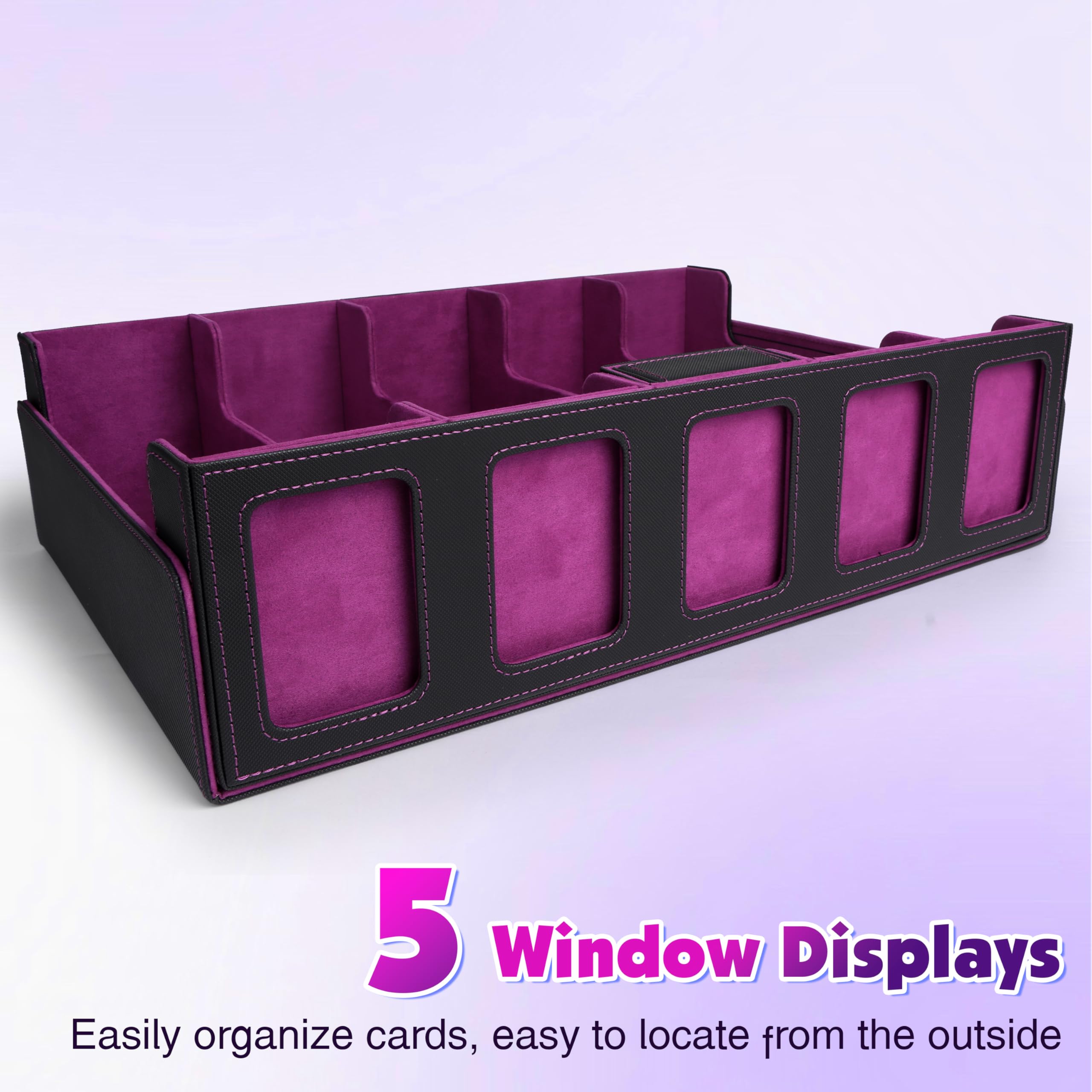 Charmofun Deck Box per Carte, Magnetic Scatola di Carte da Collezione per Oltre 2800+, Porta Deck con Pelle PU e Chiusura Magnetica, 10 Divisori per Carte, 4 Clip Divisorie (Viola, Viola)