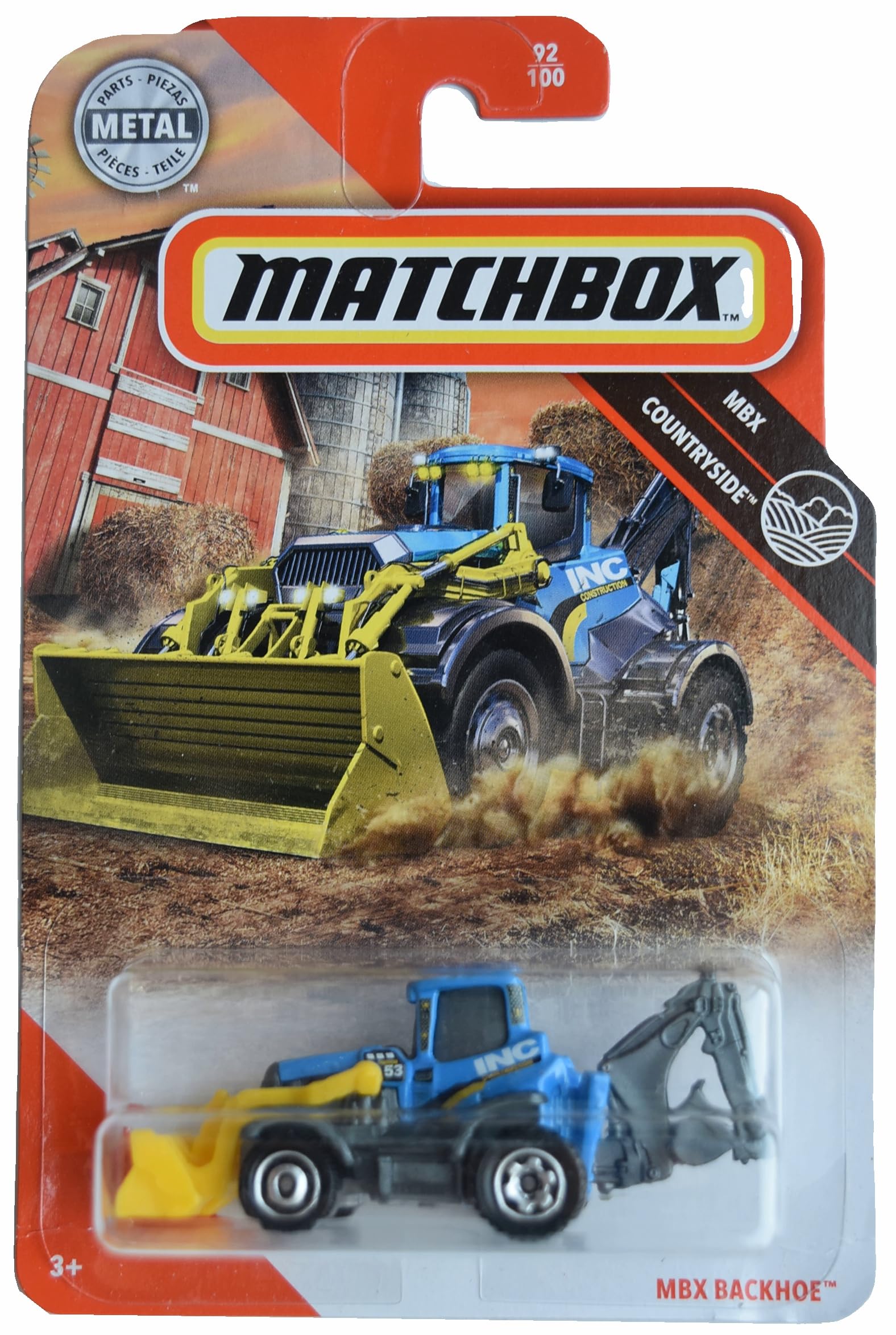 Matchbox Backhoe, Countryside 92/100 [Blue/Yellow]