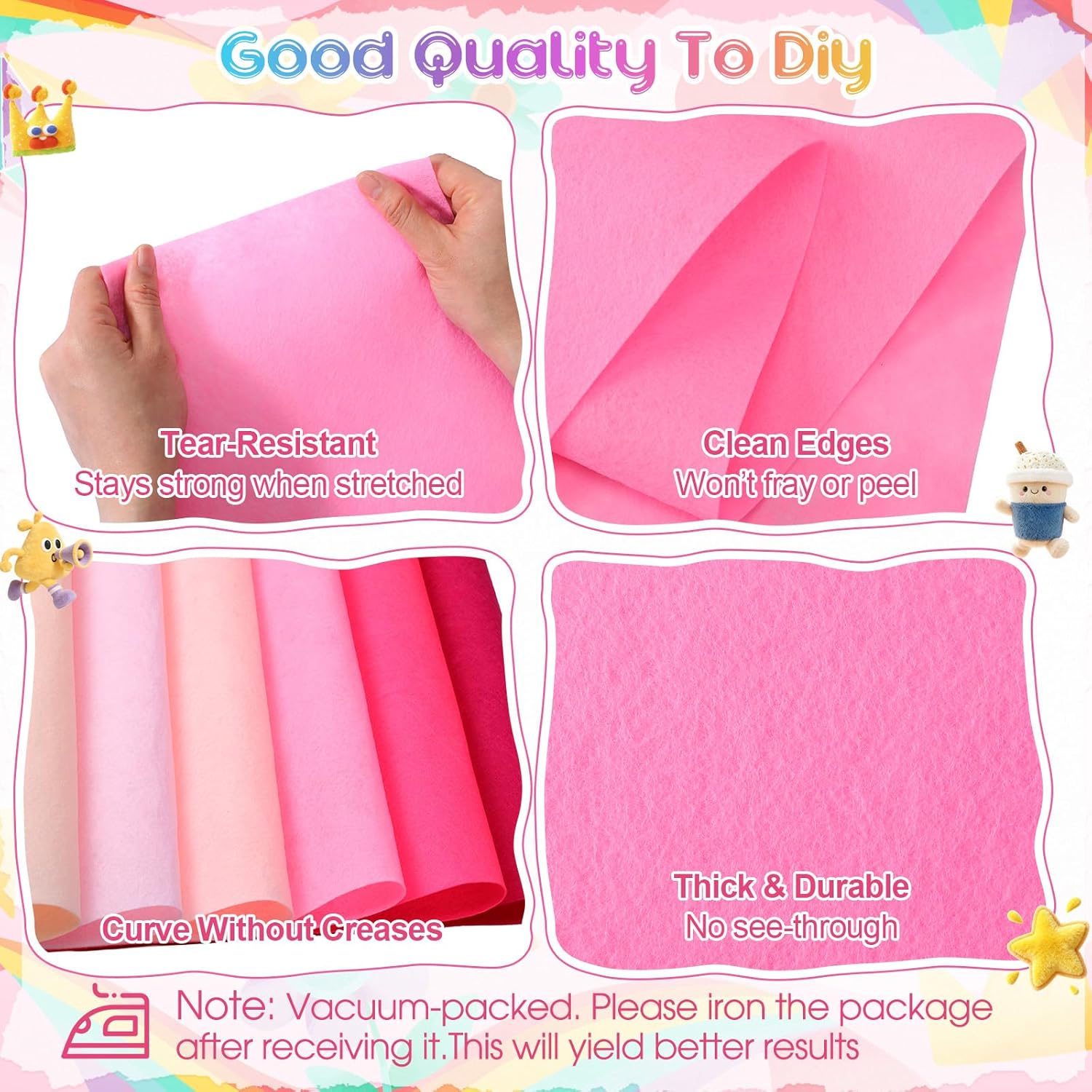 Hillsuren 40 Rolls 18 x 36 Inches Felt Sheet for Crafts, Assorted Colors Felt Fabric Roll Squares for St Patrick's Day Easter Day School DIY Sewing Crafts Party Decoration(Rich Color)