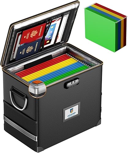 Miniatura 13 de Caja de archivos ignífuga con cerradura, organizador de almacenamiento de caja de documentos, adecuado para colgar carpetas de archivos