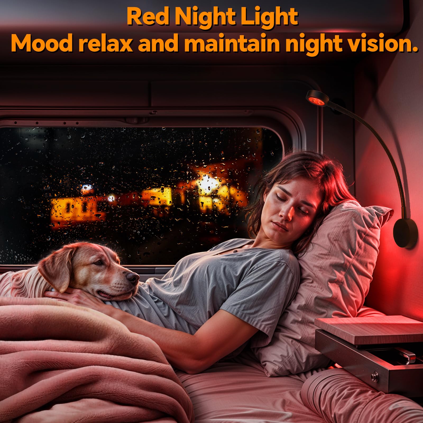 12V Leselampe Wohnmobil Eingebauter Dimmschalter, Typ-C-Ladegerät und rotes Nachtlicht 3200K Flexible LED Wandlampe DC 12V-24V Spot für Boot Wohnwagen Yacht, Schwarz 2 Stück