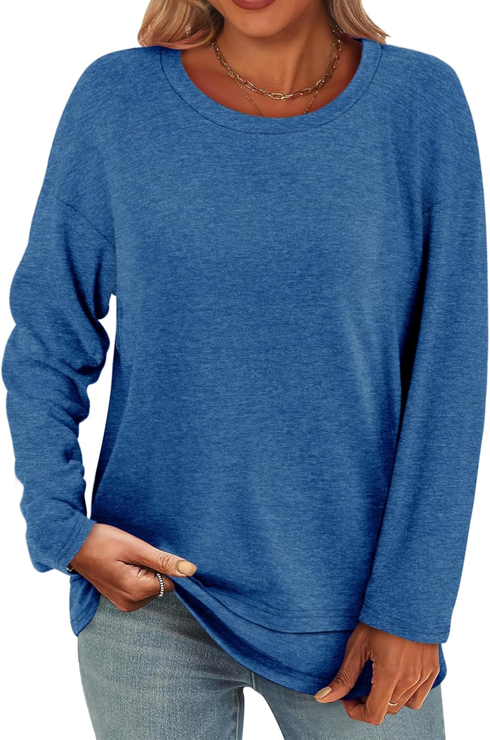 Women's Long Sleeve T-Shirts Solid Color Loose Fit Cute Basic Flowy Tops Spring Fall Casual Blouse - Image 4