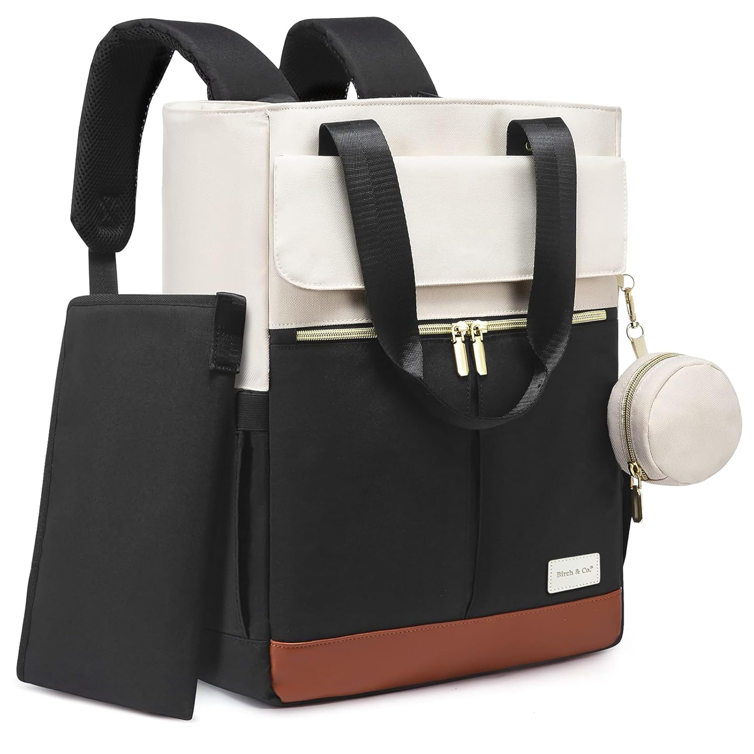 Birch & Co. Diaper Bag for Mothers for Travel – Baby Bag - Stylish Waterproof Baby Backpack with Insulated Compartments, Changing Mat, Spacious for Daily & Travel Use, BlackBrownWhite-image-12