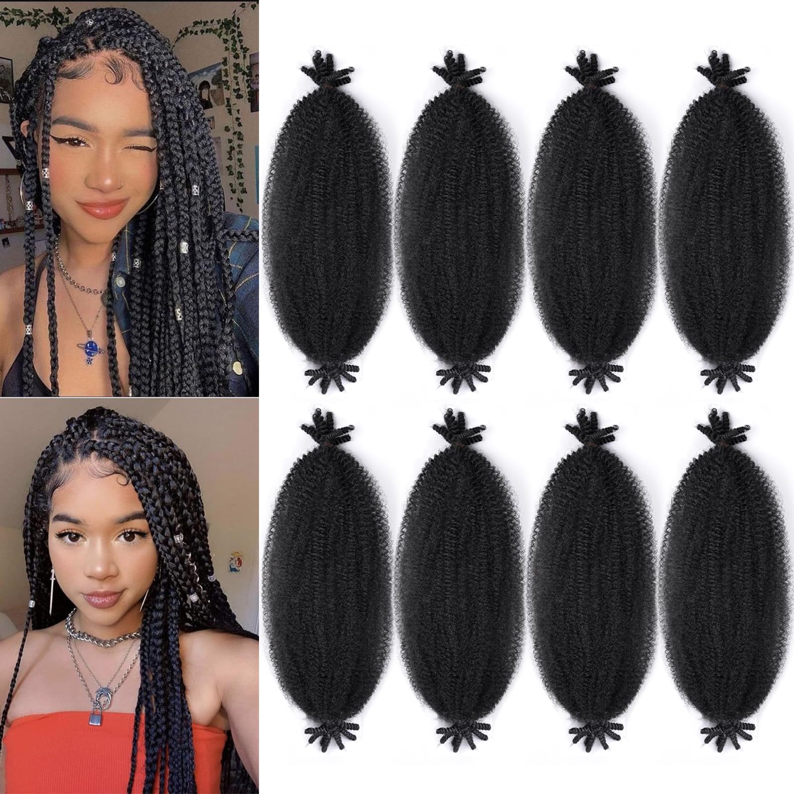 Marley Twist Braiding Hair Kinky 8 Packs Cuban Twist Hair 16 Inch Springy Afro Twist Hair Pre Stretched Wrapping Curly For Pre Fluffed Spring Twist
