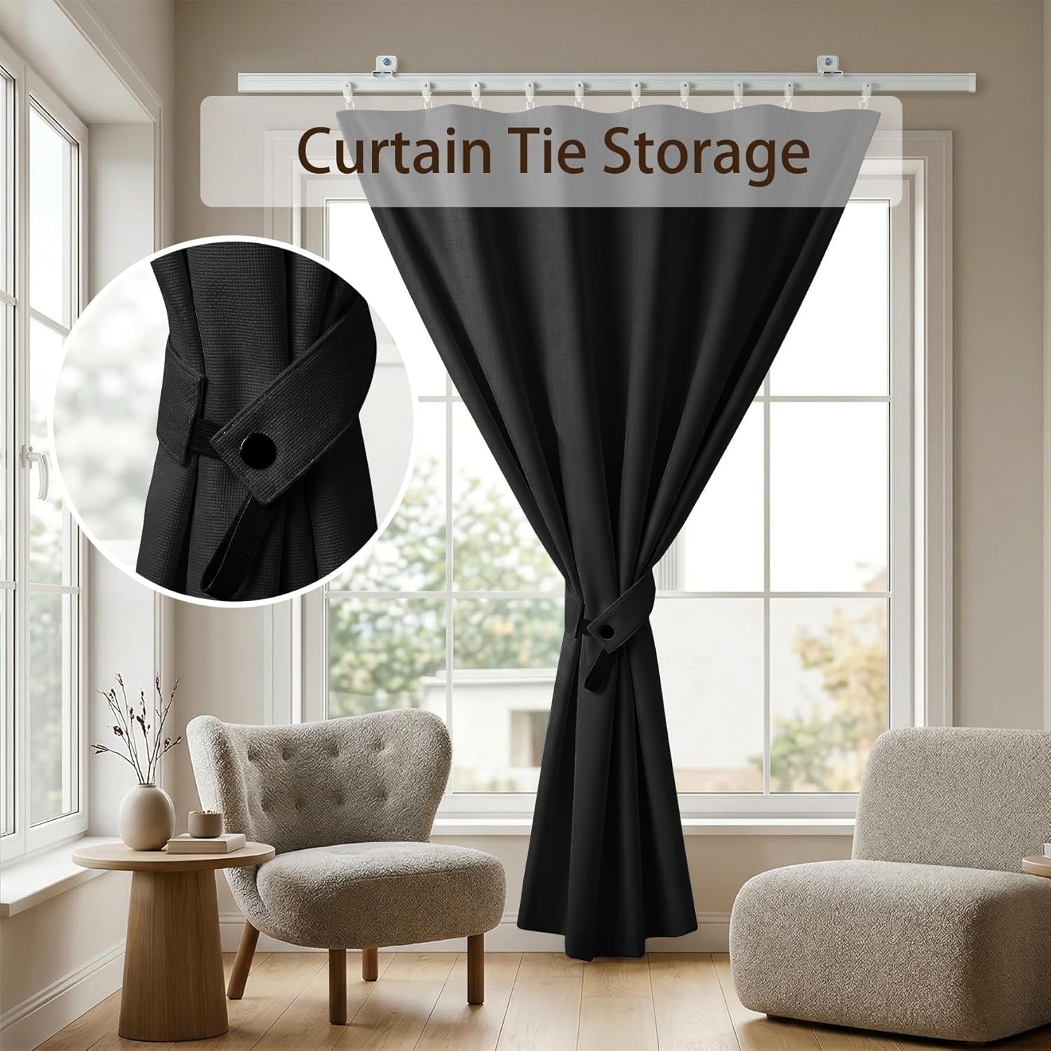 Room Divider Curtains with Flexible Bendable Ceiling & Wall Mounted Track Set, Blackout Window Curtains Thermal Insulated Noise Reduction Privacy Dividers Curtains for Bedroom(Black,100W X 84L)