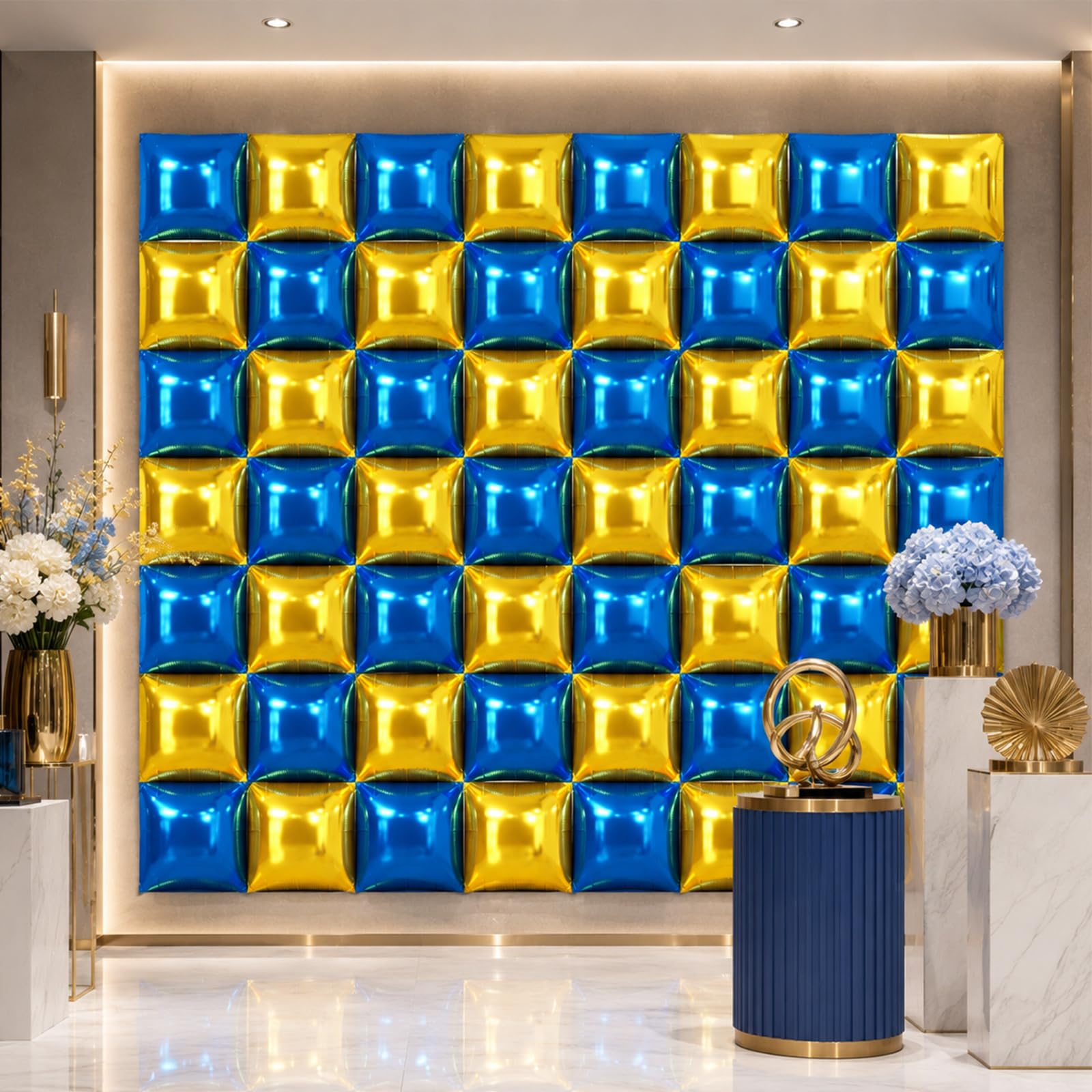 NISOCY 48 palloncini quadrati in lamina d'oro blu da parete su entrambi i lati blu scuro oro palloncini arco kit per compleanni, lauree, baby shower, matrimoni, anniversari, decorazioni per feste