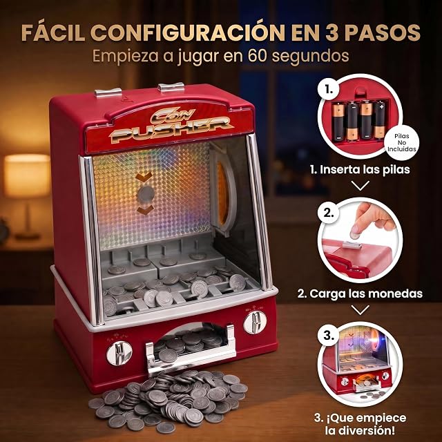 Foto 7 de 8 de GOODS+GADGETS Máquina Tragamonedas Empujadora de Monedas; Máquina de Juego con Efectos de Luz y Sonido…