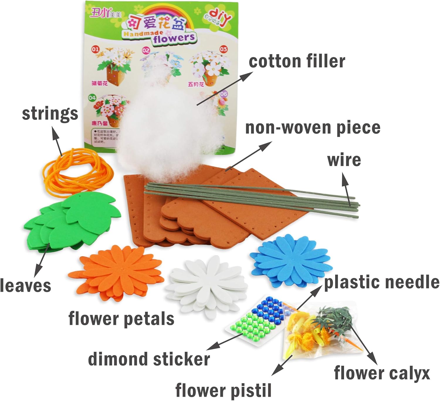 USA MJ Floral Crafting Kids Sewing Kit Flower Crafts Kid DIY Educational Craft and Fun Felt Sew Kits Complete Set for Parent and Children Home Decor Craft Party (Set of 6 Combo Pack) : Toys & Games