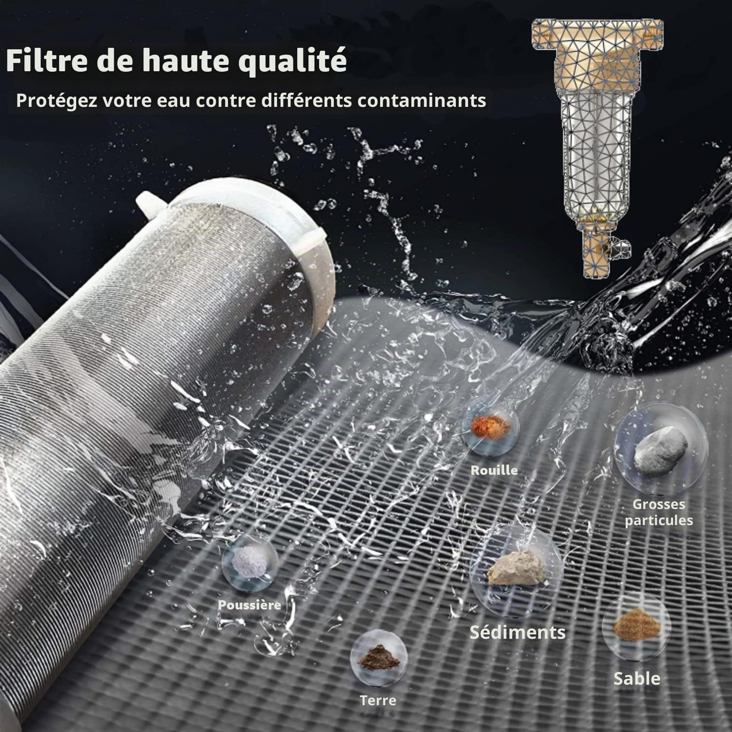 Préfiltre à eau, Filtre à Eau à Sédiments Spin Down, Filtre à Eau Robinet Réutilisable pour Filtre à Sédiment Spin-Down pour Tuyau d'eau de Puits Filtre à Sédiments(3/4" External Thread)