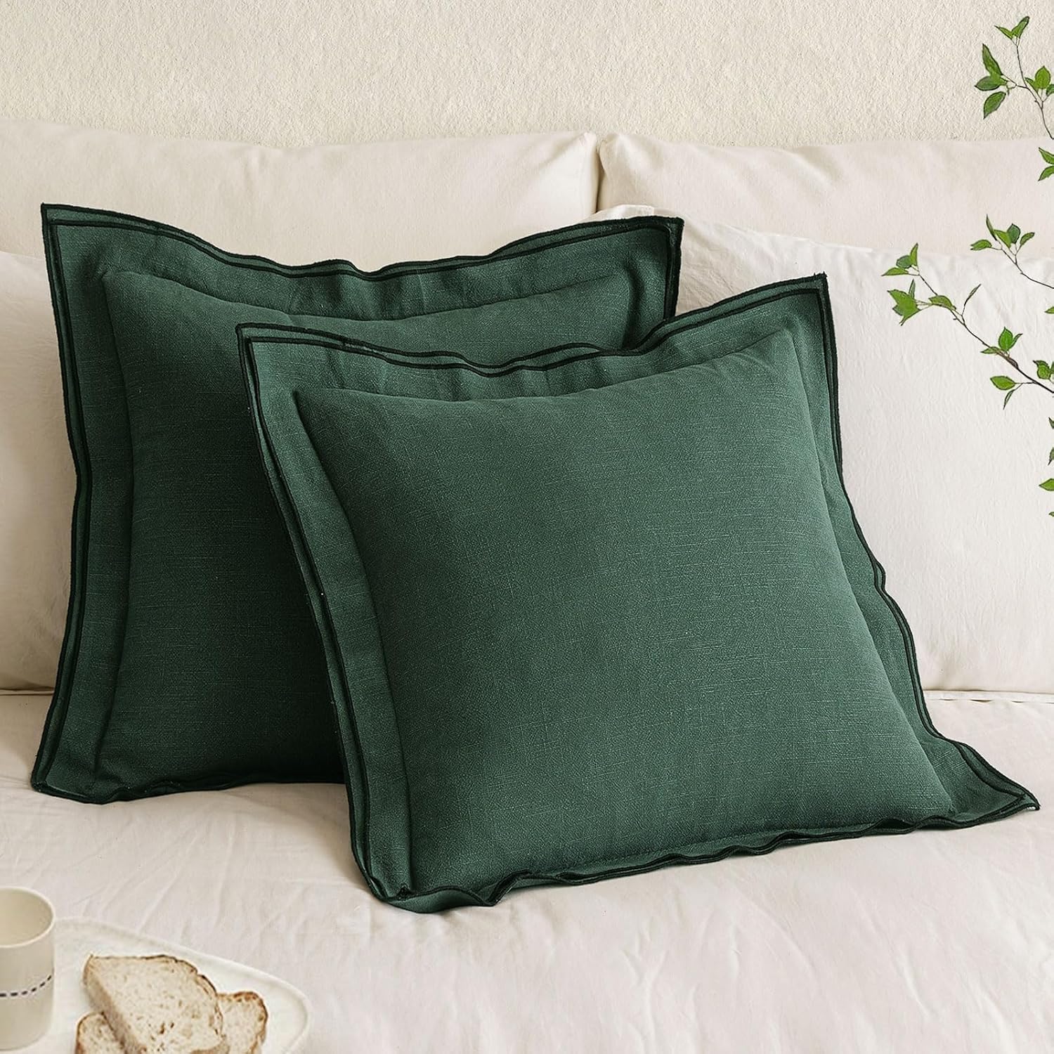 MIULEE Linen Pillow Covers 18x18 Inch Dark Green Throw
