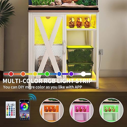 Miniatura 31 de DWVO Soporte de acuario de 40 a 50 galones con tomas de corriente y luz LED, gabinete para almacenamiento de accesorios de pecera - Soporte de metal