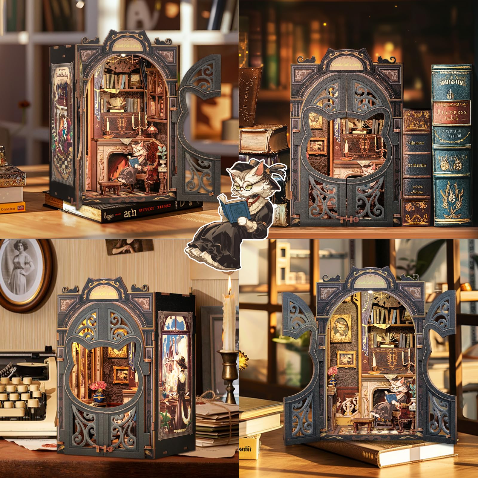 Fsolis Book Nook Kits for Adults 3D Wooden Puzzles Book Nook - Image 4