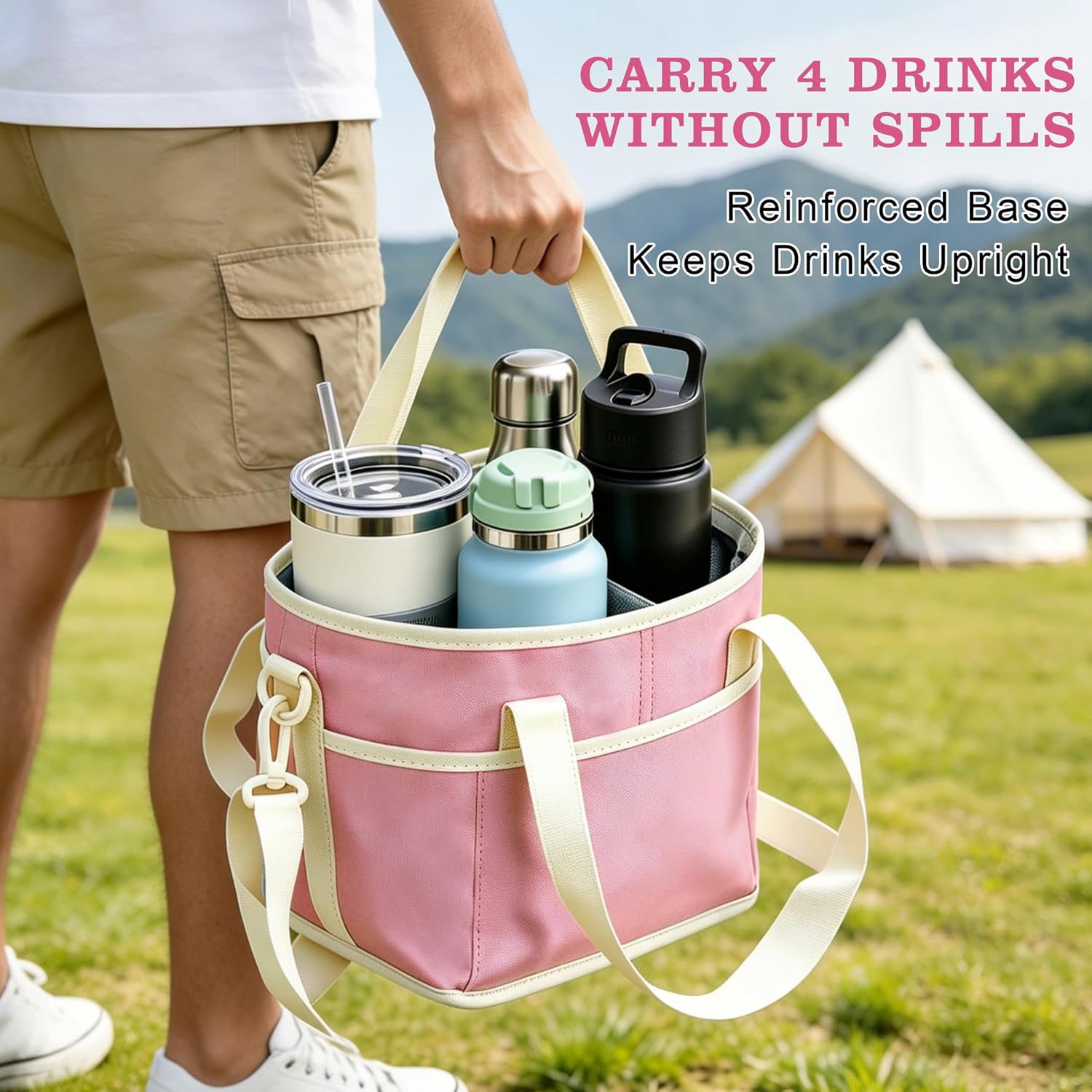 Drink Carrier Bag, Water Bottle Holder with Strap image 2