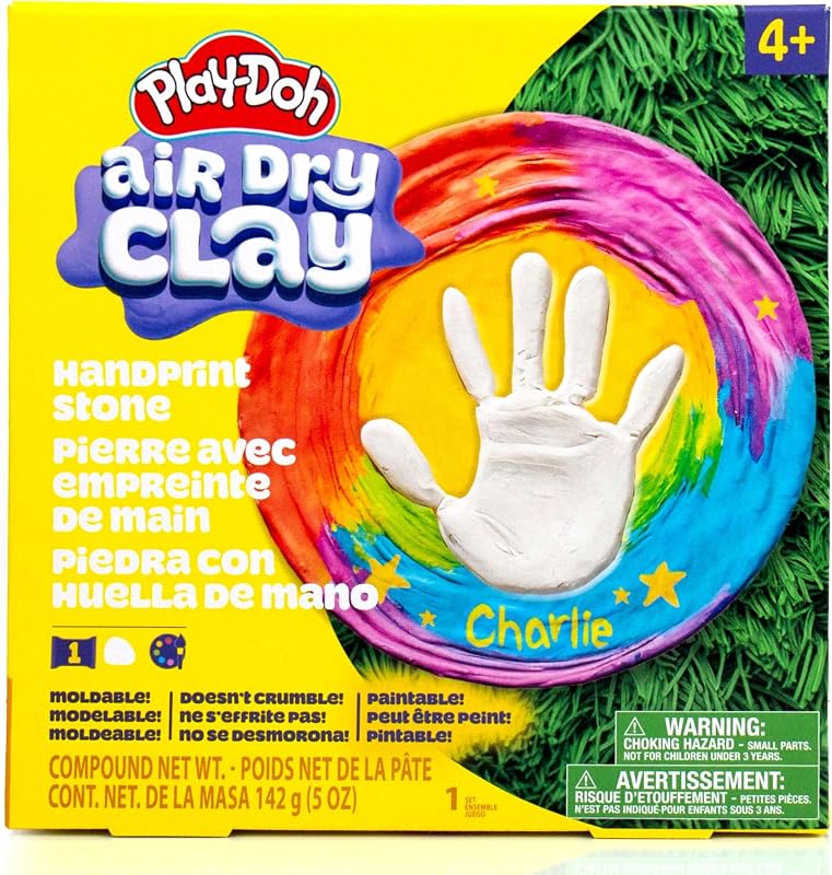 Play-Doh Air Dry Clay Handprint Stone, Includes Reusable Mold, 5 Acrylic Paints, & 5 oz. of Paintable White Clay, Kids Craft Kit, Crafts for Kids Ages 4-8, Art Supplies for Craftrooms and Classrooms