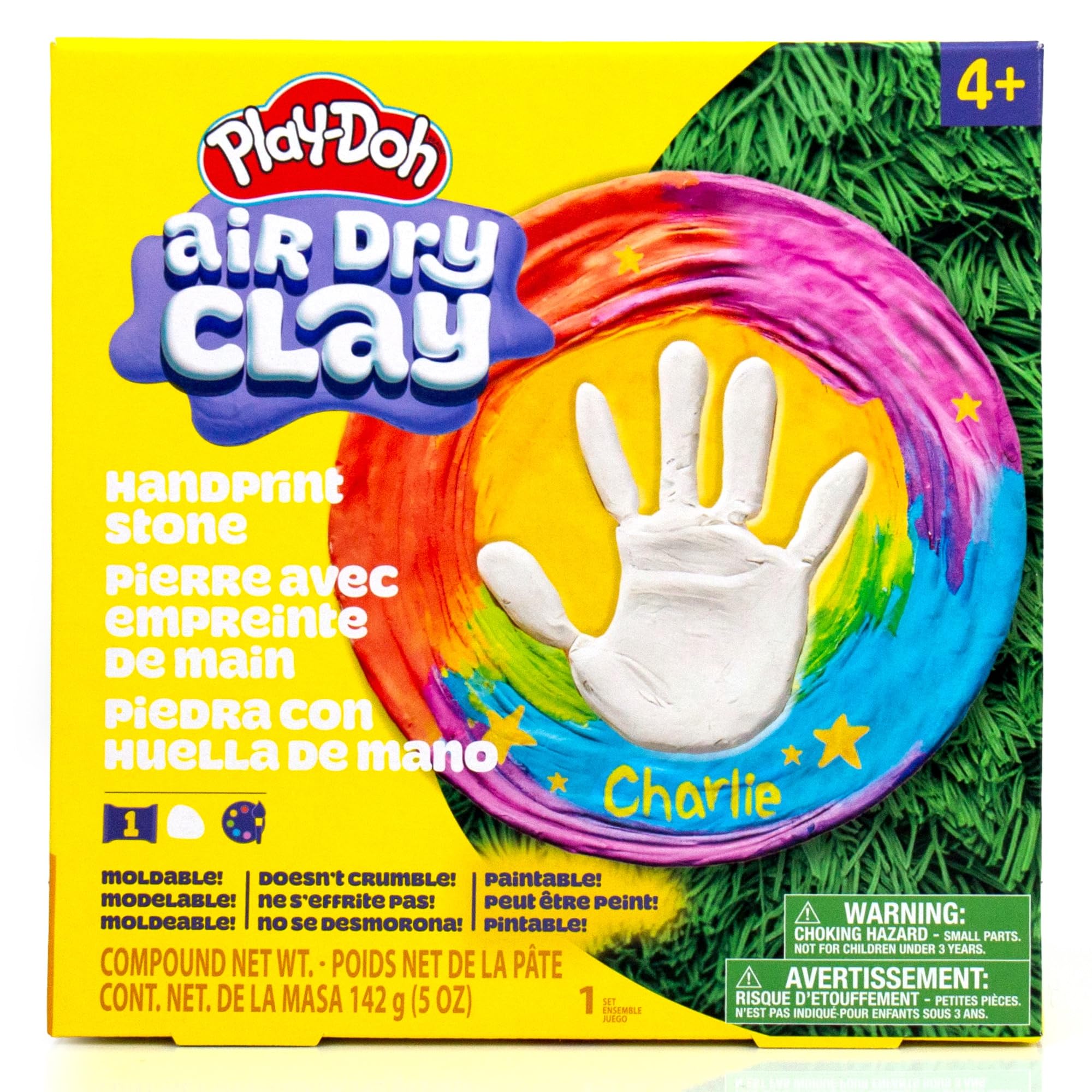 Play-Doh Air Dry Clay Handprint Stone, Includes Reusable Mold, 5 Acrylic Paints, & 5 oz. of Paintable White Clay, Kids Craft Kit, Crafts for Kids Ages 4-8, Art Supplies for Craftrooms and Classrooms
