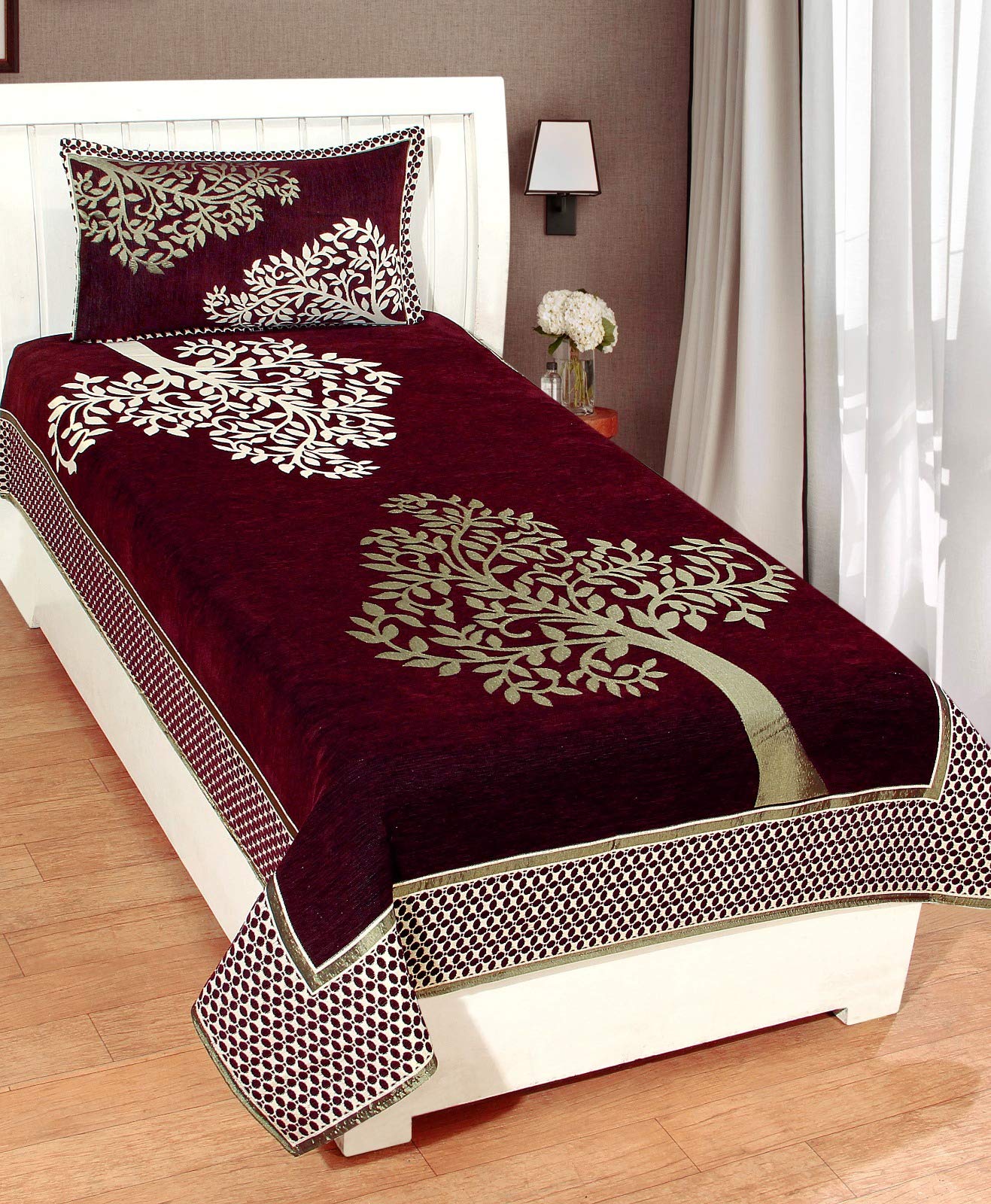FRESH FROM LOOM Chenille Floral 500 TC Heavy Bedsheet for Single Bed Size - 60 x 90 inch Wine Color with 1 Pillow Covers (B07MLLT2JW) Amazon Price History, Amazon Price Tracker