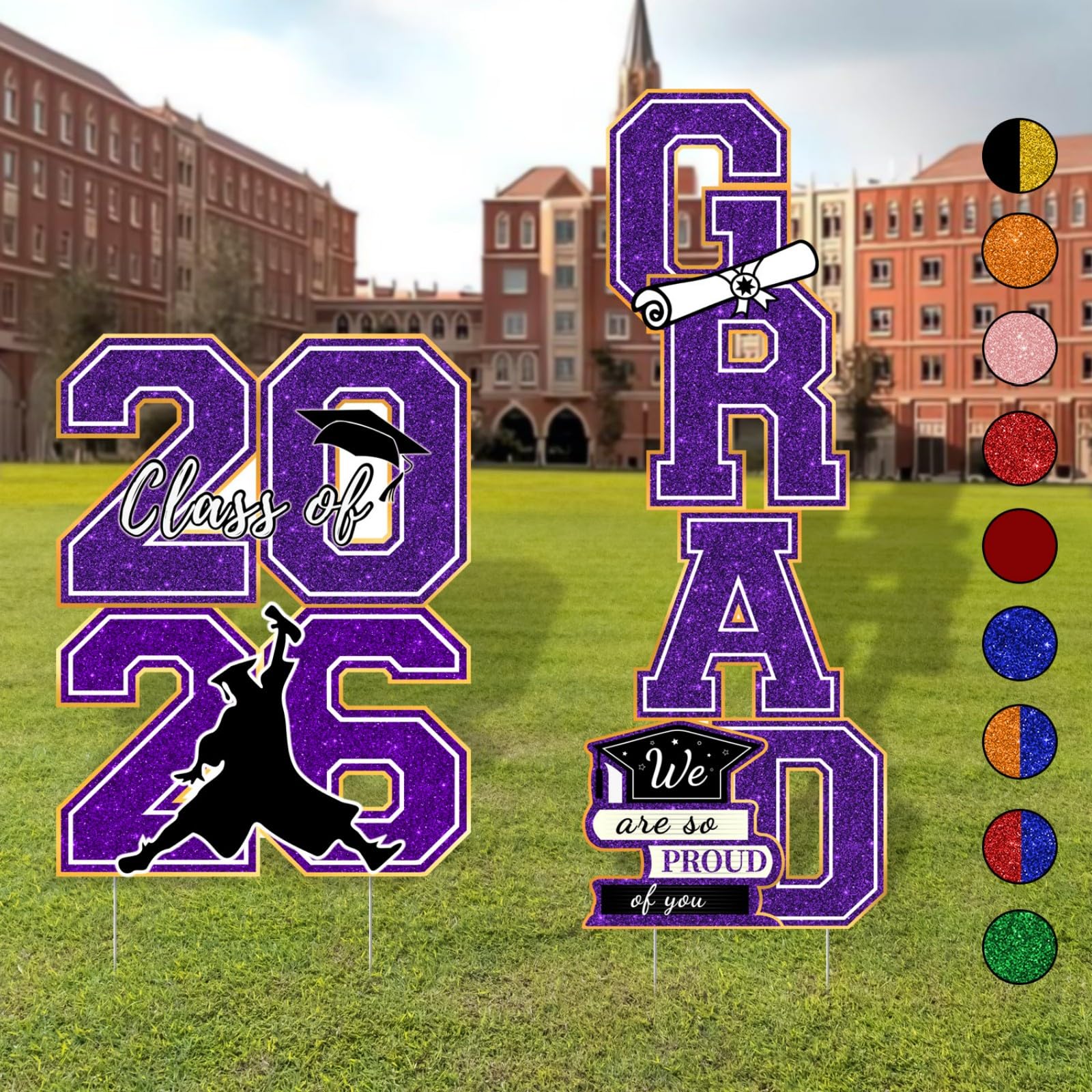 Graduation Yard Signs Class of 2024 Purple Graduation Decorations - 4pcs Waterproof Large Size Glittering 2024 Grad Outdoor Lawn Decor with Stakes - High School College Congrats Grad Party-image-17
