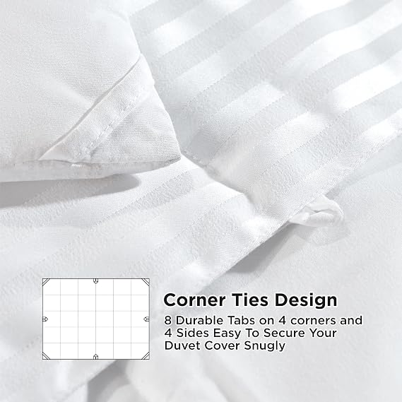 Bedsure Duvet Insert King Size - Lightweight Comforter, Quilted Cooling Duvet Insert, Down Alternative Summer Comforter with 8 Tabs, Ultra Soft Blanket, Striped, King, White, 90x102 inches
