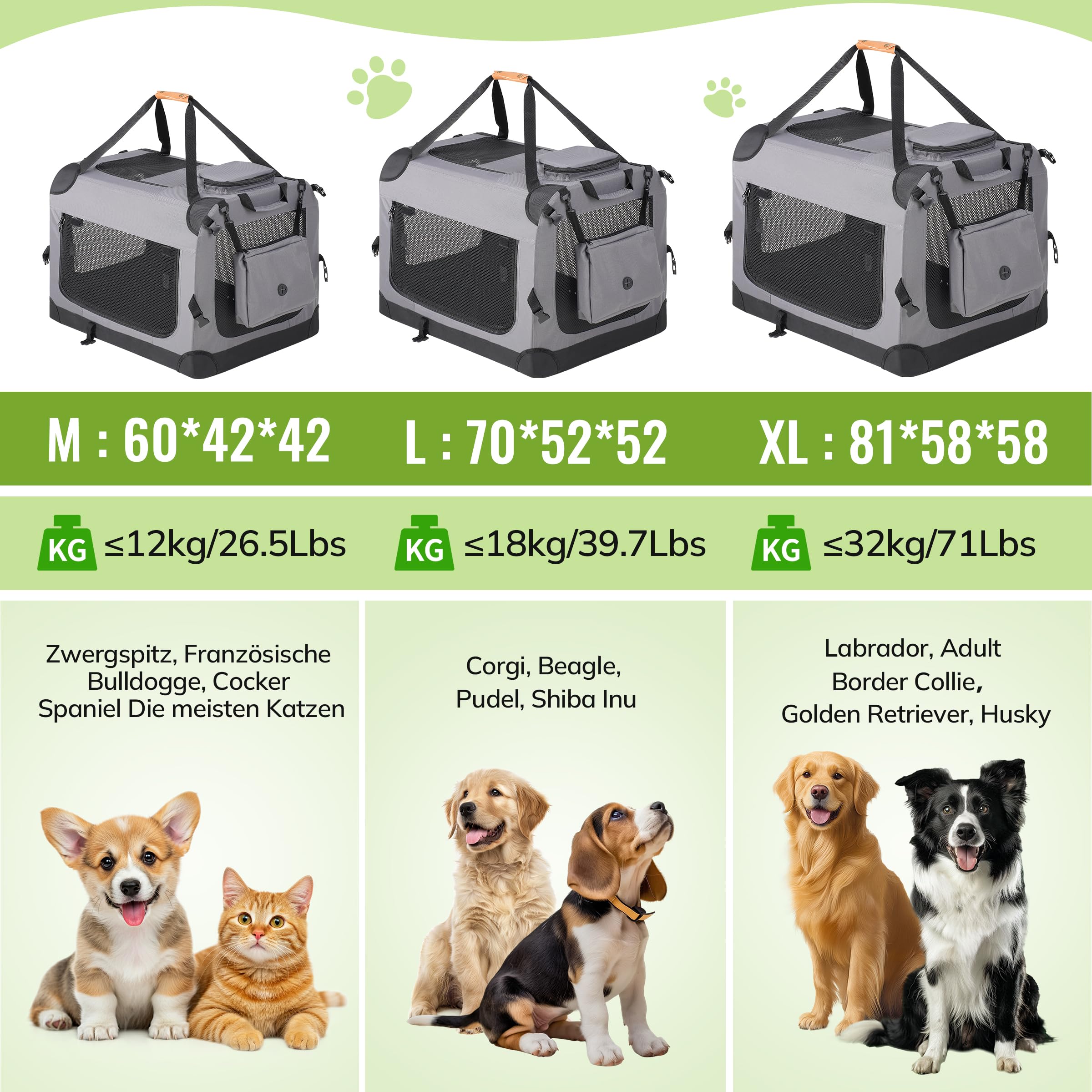 Morpilot Katzentransportbox für große Katzen und Welpen bis 7kg, Katzenbox Hundetasche mit Sicherheit Reißverschlüsse Faltbare Schale, Transportbox Katze Hunde für Der Gang zum Tierarzt Auto Fugzeug